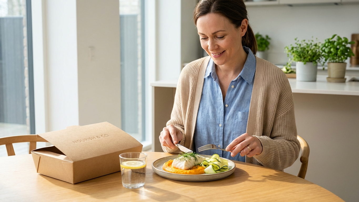 Co to znaczy jedzenie lekkostrawne i na czym polega dieta łatwostrawna? Na zdjęciu kobieta z lekkostrawną dietą pudełkową.