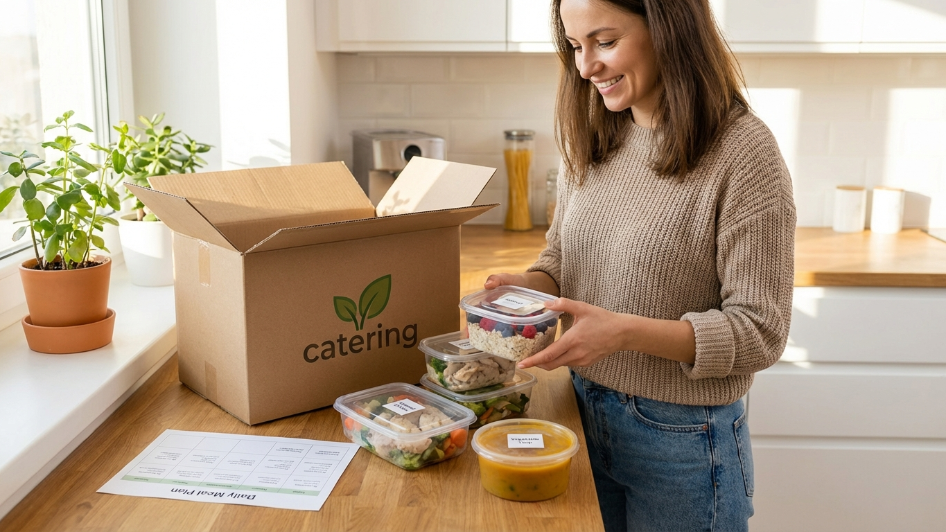 Lekkostrawne jedzenie na co dzień – przepisy na śniadanie, obiad i kolację z cateringu dietetycznego, który otwiera kobiet na zdjęciu.